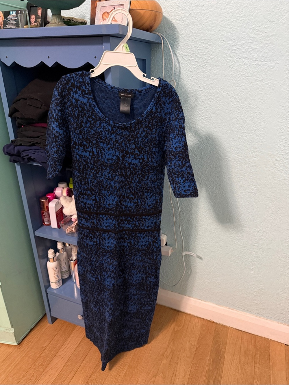 Ann Taylor Blue and Black Patterned Knit Midi Dress